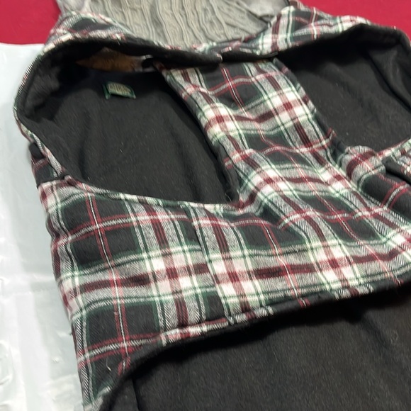 Telluride GRAY KNIT HOODED red green black plaid THICK FLEECE Dog Jacket COAT XL - Picture 3 of 11